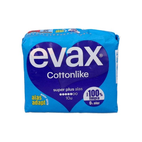 COMPRESAS HIGIENICAS FEMENINAS EVAX COTTONLIKE SUPERPLUS CON ALAS 12 COMPRESAS