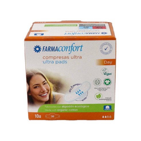 COMPRESAS 100ALGODON FARMACONFORT ULTRAFINAS DIA ALAS 10 U